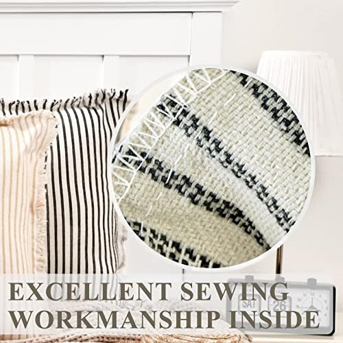 ZWJD Throw Pillow Covers 18x18 Set of 2 Striped Pillow Covers with Fringe Chic Cotton Decorative Pillows Square Cushion Covers for Sofa Couch Bed Living Room Farmhouse Decor, (Black) - Image 3