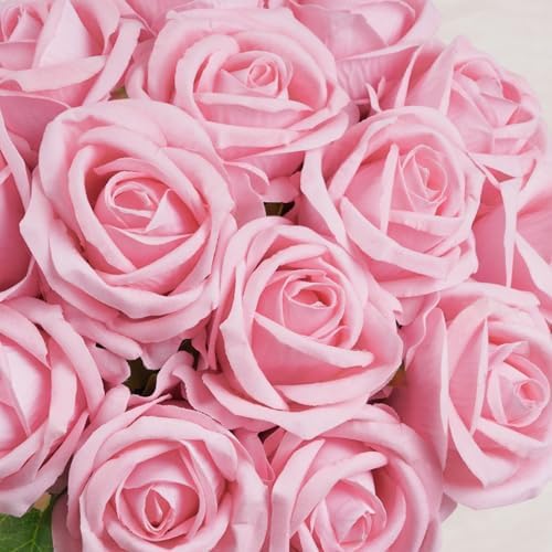 50Pcs Pink Roses Artificial Flowers, Real Touch Velvet Fake Roses Bouquet - Image 4