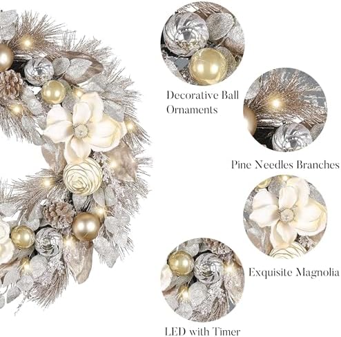 Valery Madelyn 24" Pre-Lit Large Christmas Wreath for Front Door with Light - Image 5