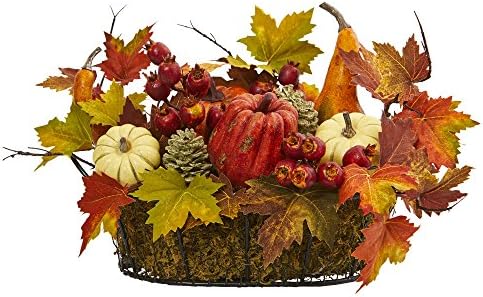 Nearly Natural Pumpkin, Gourd, Berry and Maple Leaf Artificial Arrangement 17 in. W x 12 in. D x 9 in. H by NearlyNatural