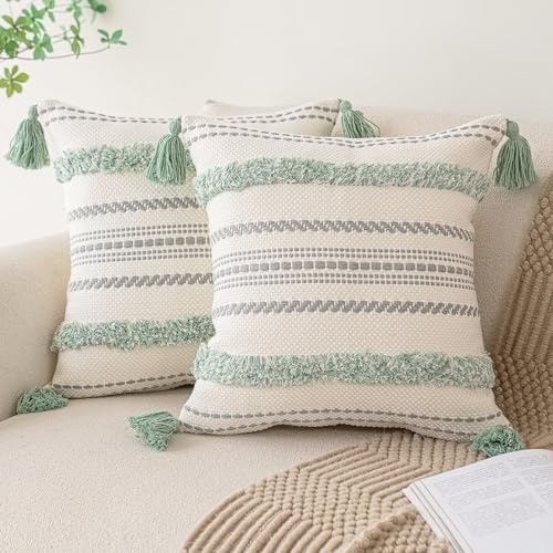 BUIOVBEY Boho Throw Pillow Covers Woven Tufted Pillow Cases with Tassels by BUIOVBEY