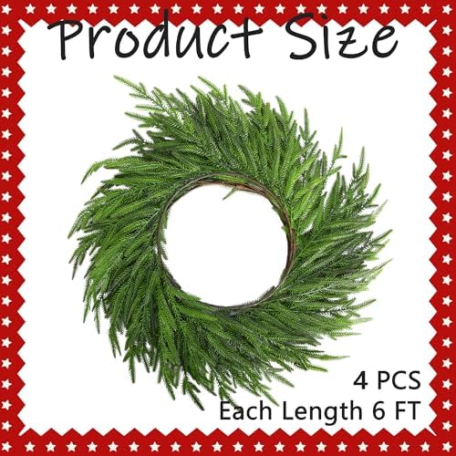 4 Pcs Christmas Norfolk Pine Garland, 6 Ft Dense Norfolk Pine Garland, Artificial Pines Greenery Garlands for Christmas Holiday Mantle Fireplace Table Home Decor - Image 2