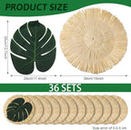 72pcs Luau Placemats and Palm Placemat, Round Luau Fringe Place Mats Tropical Palm Leaf Place Mats Bulk Summer Hawaiian Plate Chargers Table Placemats Tropical Party Supplies - Image 2