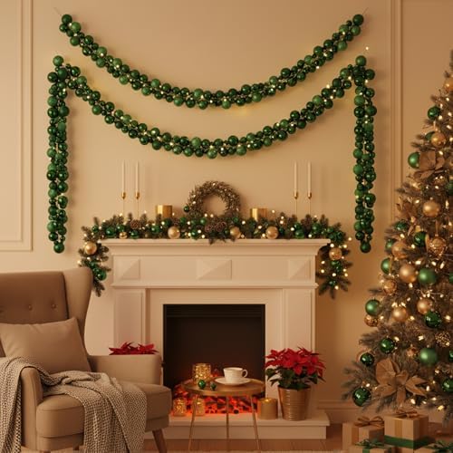 2 Pcs 6 ft Christmas Ball Ornament Garland, Dark Green - Image 6
