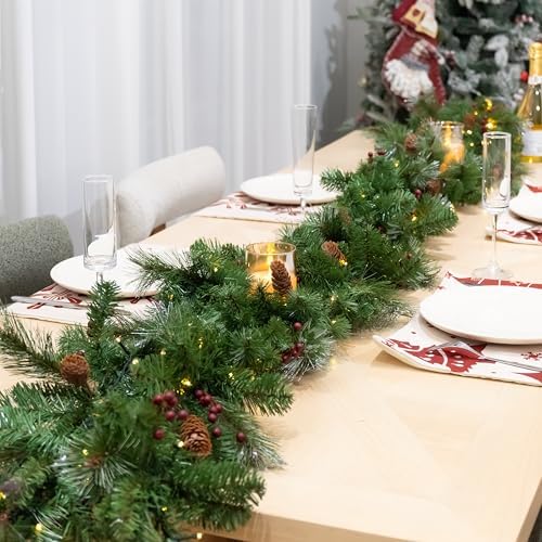 9 Feet Christmas Garland - Christmas Decorations - Carolina Pine Garland for Table, Fireplace, Mantle, Wall, Indoor Outdoor - Green Garland for Christmas Decorations - Free LED String Lights by Unknown