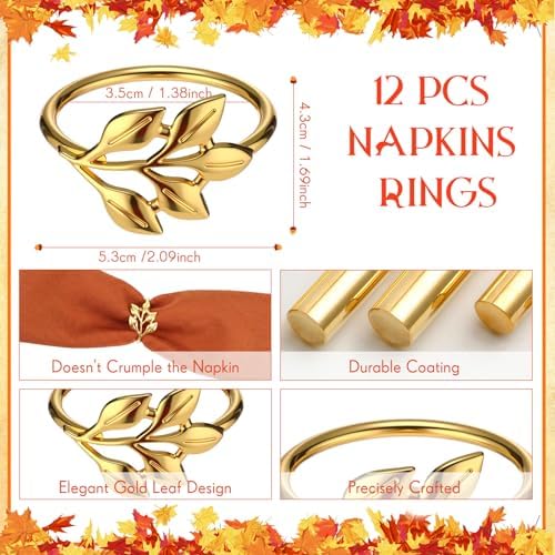 LemonRoad 36 Pcs Cloth Napkins and Napkin Ring Holders, Reusable Fabric for Table Decor Banquet Holiday Dinner Party Supply(Orange, Burgundy, Coffee，Gold,Fall) - Image 4