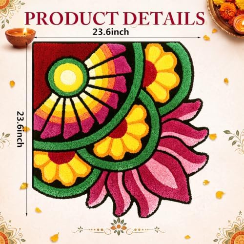 Frienda 24 Inch Rangoli Doormat Indian Pooja Decorations for Home, Vibrant - Image 2
