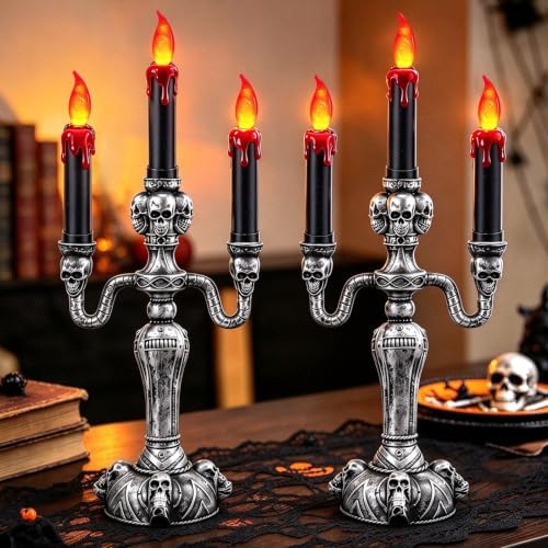 2 Pack Large Halloween Candelabra Flameless Candle Holder Table Centerpiece by TURNMEON