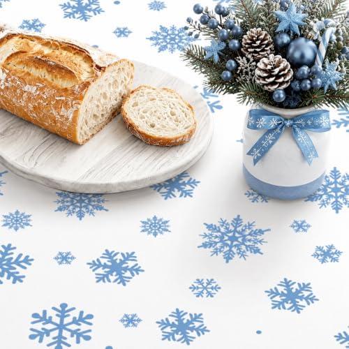Oval Christmas Tablecloth 60x120 Inch, Farmhouse Blue Snowman Snowflake Christmas Table Cloth, Polyester Waterproof Wrinkle Resistant Xmas Table Cover for Holidays Kitchen Dinning Table Home Decor - Image 4