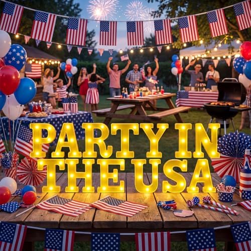 Honoson 13 Pcs 4th of July Party in the USA Lights Signs Decorations 250th - Image 3