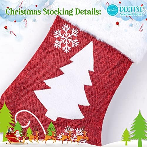 4 Pack Christmas Stockings Set, Christmas Stocking Soft Classic Red White Fireplace/Mantle Hanging for Family Holiday Xmas Party Decorations Snowflake Tree Deer Design(Set 4 Stocking 18 inch) - Image 5