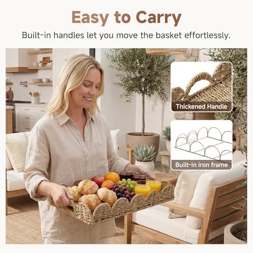 StorageWorks Large Scalloped Edge Serving Tray, Wicker Trays for Decor - Image 5
