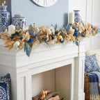 GAGEC 1Pcs 5.7FT Blue Fall Garland with Lights Timer Function Artificial Pumpkin Garland with Leaves Bow Without Battery Blue Fall Decor Autumn Vine Decorations for Mantle Fireplace Porch Thanksgiving - Image 6