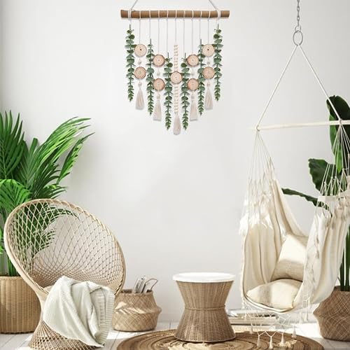 Boho Wall Decor Artificial Eucalyptus Bathroom Decor Fake Eucalyptus Greenery Leaves Stems Wall Hanging Plants on 16.5 inch Wooden Stick with Wooden Bead Rustic Farmhouse for Bedroom Nursery Kitchen - Image 7
