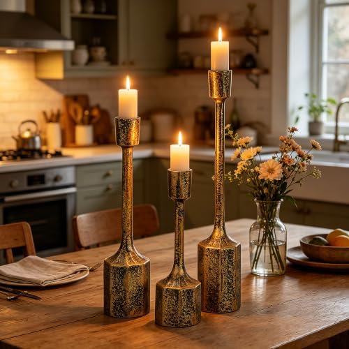 Cast Iron Taper Candle Holder Set, Antique Gold Finish, Rustic Style, Set of 2 (Antique Gold) - Image 5