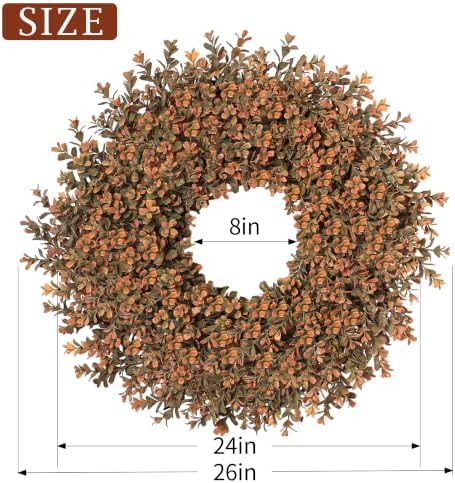 26'' Fall Wreath for Front Door, Artificial Autumn Boxwood Wreath Outdoor - Image 4