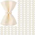 Suream 100 Pcs Napkin Rings Gold, Imitation Pearl Beaded Napkin Ring for Wedding Dinner Party Kitchen Table Birthday Decoration(White&Gold, 2 Inch) by Suream
