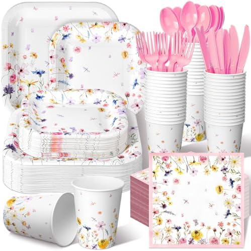 350 Pcs Wildflower Paper Plates and Napkins Set Disposable Serve 50 by Suttmin