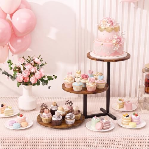 ZUJJAFY Cupcake Stand Tower, Tiered Tray Stand for 24 Cupcakes, 3 Tier Wooden Dessert Stands with Metal Frame Display Stand for Vendor Events, Party - Image 2