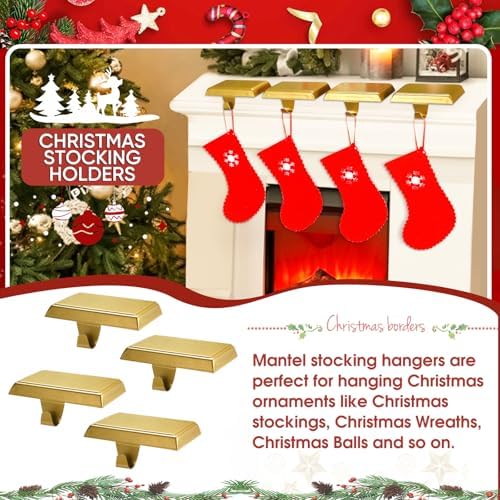 Christmas Stocking Holders for Mantle, Weighted Stocking Hangers, Christmas Stocking Hooks for Tables Window Fireplace Mantle Decoration(Gold,5PCS) - Image 6