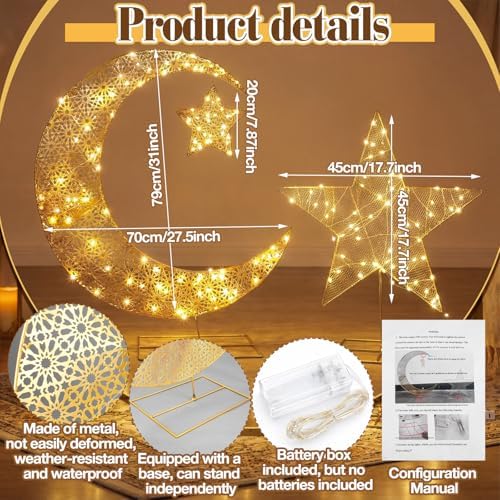 Glooglitter 2.6 ft Pre-lit Eid Mubarak Ramadan Decoration for Moon Star Light Festival Home Decorations Outdoor Lighted Night Lamp Sign with LED Light String for Home Yard Lawn Garden Pathway - Image 3
