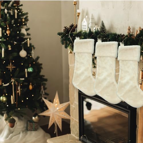 12 Pcs Christmas Stocking 18" Plush,Beige - Image 4