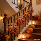 6 Pcs Small Fall Hanging Wreaths with Artificial Autumn Leaves Burnt Orange Rust Red Foliage Rustic Mini Cabinet Wreath for Home Table Centerpieces Kitchen Farmhouse Thanksgiving Party Decor - Image 3