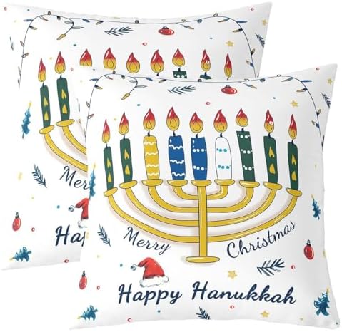 Erosebridal Happy Hanukkah Decorative Pillow Covers, Candlestick Star Print Throw Pillow Covers 24X24 Set of 2, Hanukkah Decorations for Home, Cushion Cases for Couch Bed Sofa Home Decor by Erosebridal