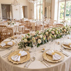 Dandat 48 Pcs Charger Plate Bulk 13'' Floral Reef Plates with Napkin Ring Plastic Dinner Charger Hollow Out Flower Napkin Holder Plastic Plate for Table Setting Wedding Party (Champagne Gold) - Image 6