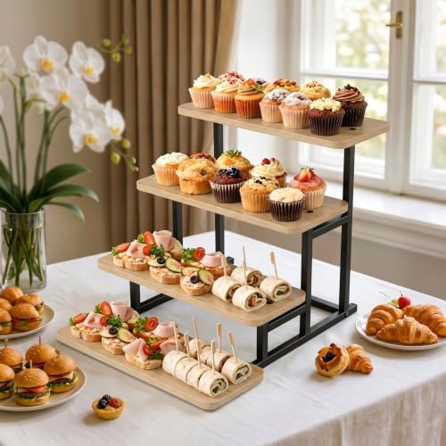 Cupcake Stand for 50 Cupcakes 4 Tiered Tray Stand for Food Cookie Wooden Dessert Display Risers for Party Wedding Buffet Stepped Risers Display Stands for Vendor Farmers Market Display, Oak - Image 3
