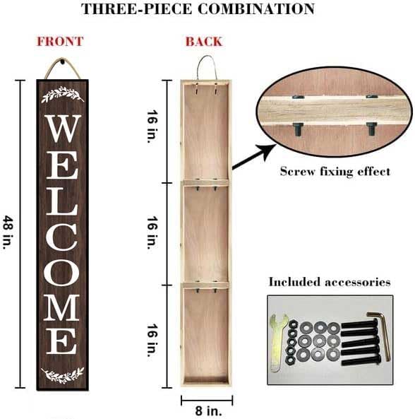 48 * 8 Inch - Welcome Sign for Front Door - Wood Plank Combo Set, Standing + Hanging Porch Decor, Large Rustic, Indoor/Outdoor - Image 6