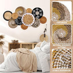 11 Pcs Boho Hanging Wall Basket Decor Handmade Woven Basket Wall Decorative Boho Wicker Baskets Placemats Round Farmhouse Bulrush Art for Rustic Home Decorations Christmas Gift(Stylish) - Image 3
