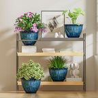 8 Inch Plant Pots Indoor Outdoor, Glazed Plastic Planter with Drainage - Image 7