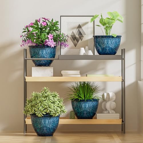 8 Inch Plant Pots Indoor Outdoor, Glazed Plastic Planter with Drainage - Image 7