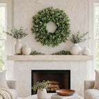 28'' Large Boxwood Wreath with Baby's Breath and White Seed Front Door Porch Window Decor Spring Summer Autumn Winter Greenery Outdoor Indoor Artificial Leaves Flowers for Home Farmhouse Wall Decor - Image 5