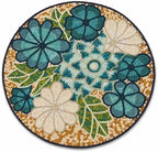 Beaded Placemats for Dining Table Teal Ivory Flower Design Set of 2-13 Inches Flower Beaded Placemats Round for Gathering, Christmas- Occasional Decoration - Image 4