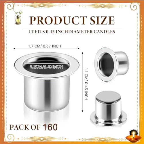 Sliner 160 Pack Silver Hanukkah Metal Candle Holders with Round Flat Base Use with Menorah Candelabra Cups Reusable Protectors for Party Lamp or Candle Making Decor - Image 2