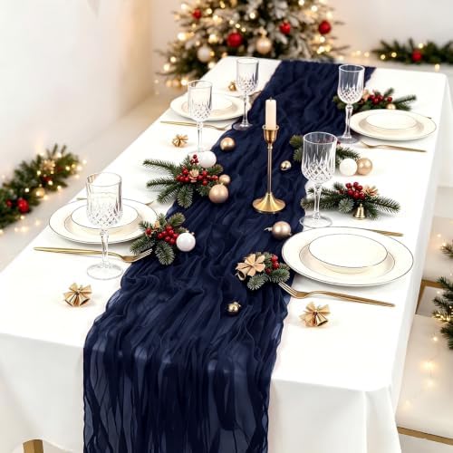DeZerlor Navy Blue Cheesecloth Table Runners 12 Pack Fall Winter Runners - Image 2