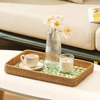 Set of 3 Rattan Serving Trays with Mother of Pearl, Terrekraft - Image 4