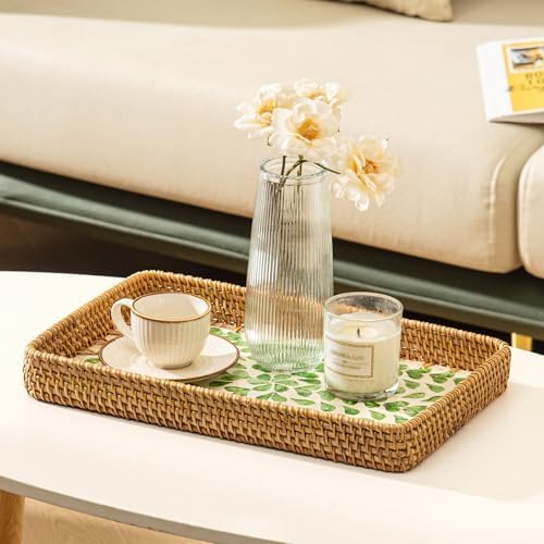 Set of 3 Rattan Serving Trays with Mother of Pearl, Terrekraft - Image 4
