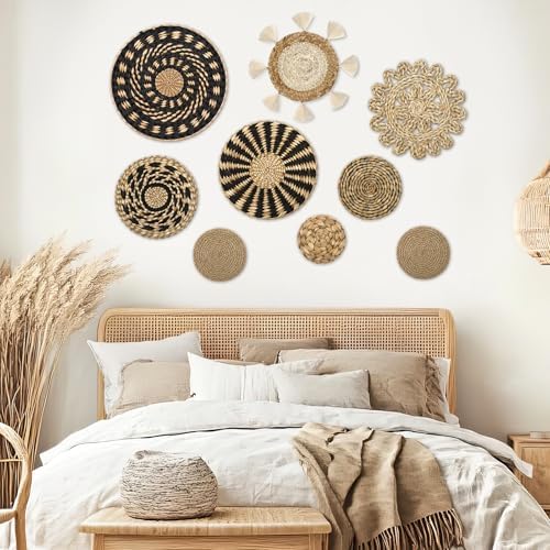 LOMOHOO Set of 9 Boho Wall Basket Decor Wicker Woven Wall Basket Decoration - Image 2