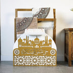 Elegant Wooden Quran Stand & Prayer Mat Holder – Islamic Home Décor, Prayer Rug Organizer, Ramadan & Eid Gift, Decorative Wooden Islamic Accessories, Quran Display Holder for Mosque & Home White-Gold - Image 2