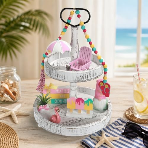Summer Decorations for Home Indoor 8pcs Pastel Beach Tiered Tray Decor Set - Image 4