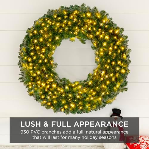 Best Choice Products 60in Large Artificial Pre-Lit Fir Christmas Wreath Holiday Accent Decoration w/ 300 LED Lights, 930 PVC Tips - Image 6