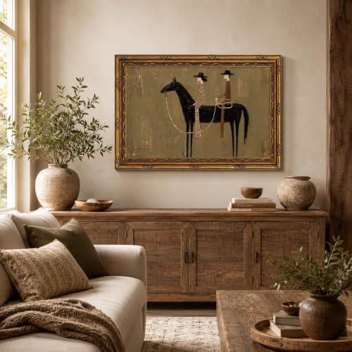 Gold Framed Black Horse Wall Art, Western Canvas Print, 24x16 - Image 3