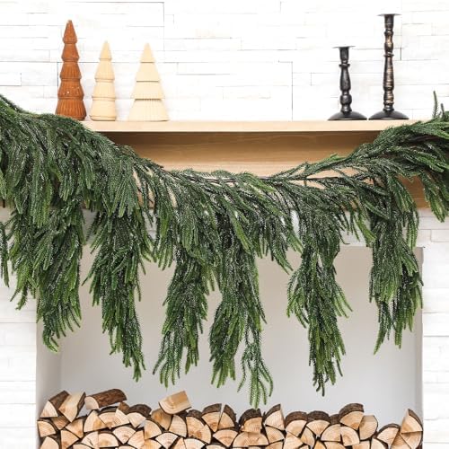 Janinka 40" Christmas Norfolk Pine Dripping Garland with 12" Dripping Branches Realistic Touch Christmas Artificial Greenery Garland for Mantle Table Stair Fireplace Home Indoor Outdoor Party Decor by Janinka