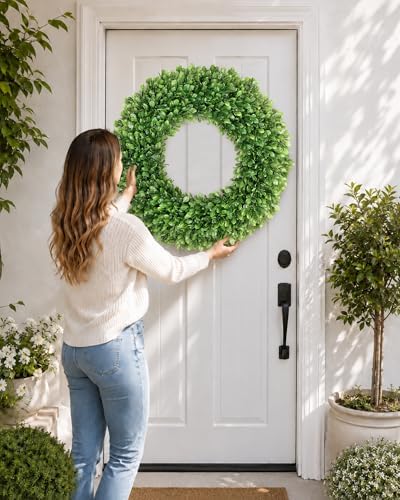 32 inch Artificial Large Boxwood Wreath for Front Door, Greenery Spring Summer Wreath for All Seasons, St Patrick's Day Decoration, Farmhouse Garden Wedding Indoor Outdoor Decor - Image 2
