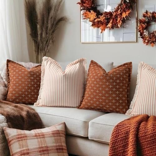 ZWJD Fall Throw Pillow Covers 26x26 Set of 2 Soft Polyester Textured Rust Pillow Covers with Stylish Flange Edge Cozy Farmhouse Throw Pillows for Couch Bed Sofa Living Room Fall Decor - Image 4