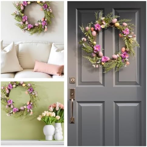 National Tree Company 22 in. Pink Eggs, Flowers and Ferns Easter Wreath, Artificial Spring Wreath with Pink & Pastel Easter Eggs, Indoor or Covered Outdoor Décor - Image 6