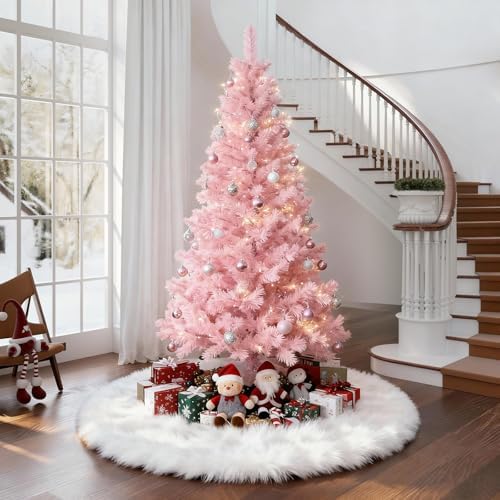 iMucci 60Inch Large Wool Fur Christmas Tree Skirt Extra Large Tree Skirt Plush White Christmas Tree Skirt for New Year Holiday Xmas Home Party Decor - Image 3